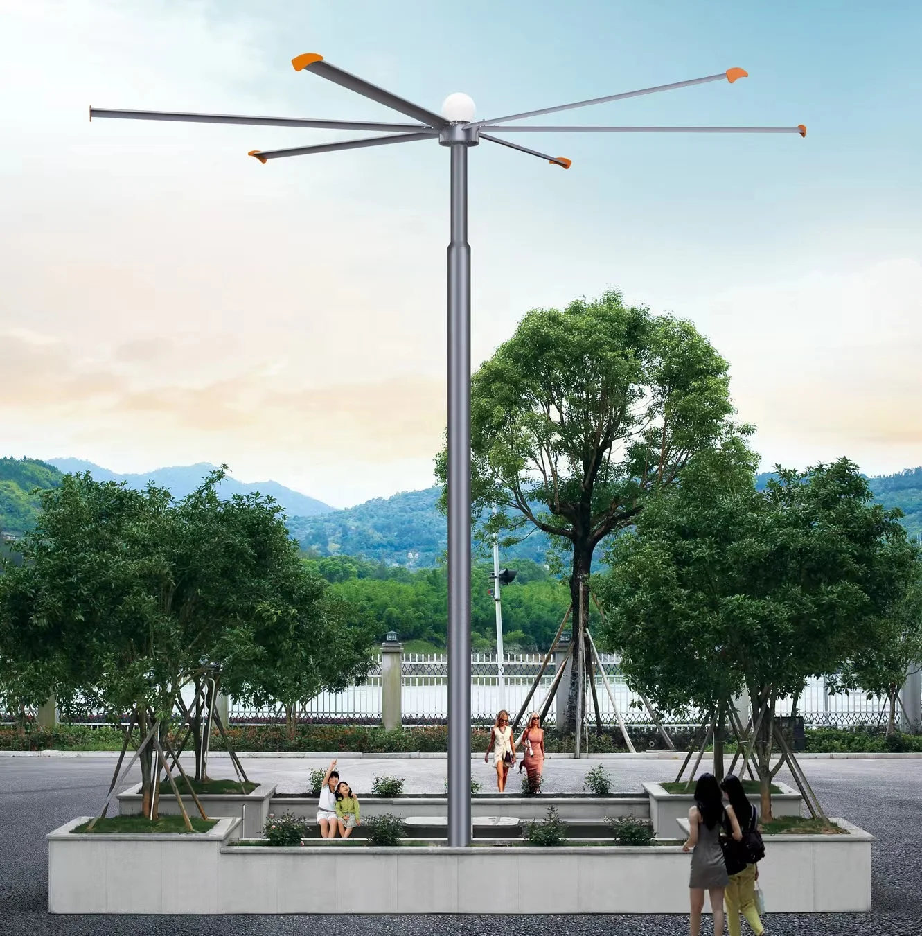 220V Large PMSM Motor IP66 Ventilation 5m Diameter 500m Effective Area Aluminum Magnesium Alloy Blades Pole Mount HLVS Fans