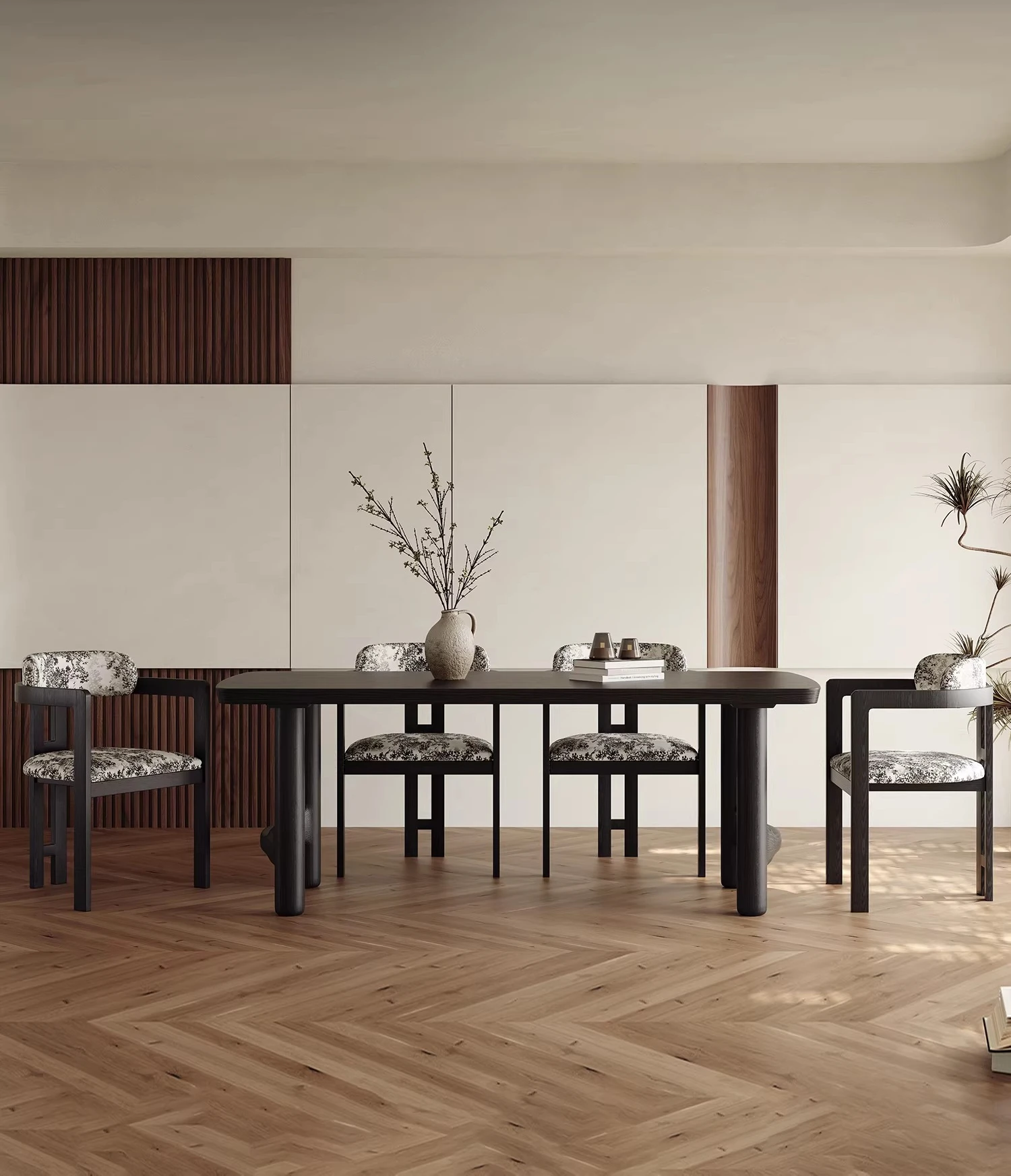 

dining table and chair combination rectangular designer wabi-sabi style black wooden dining table household high-end