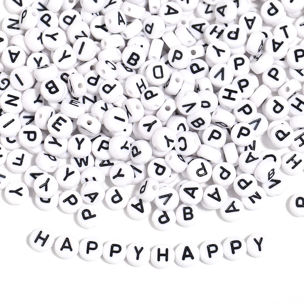 100 Stück 7 mm Acryl-Buchstabenperlen, weiß, flach, rund, Alphabet, lose Abstandsperlen für die Schmuckherstellung, DIY-Armband, Halskette, Zubehör