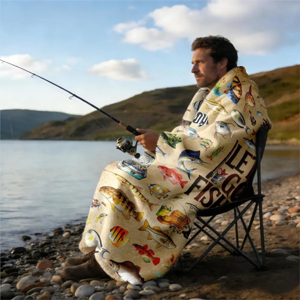 1Pc Lets Go Fishing Flannel Blanket Birthday Gifts Festival Camping Watch TV Blanket Nap Reading Students Four Season Use