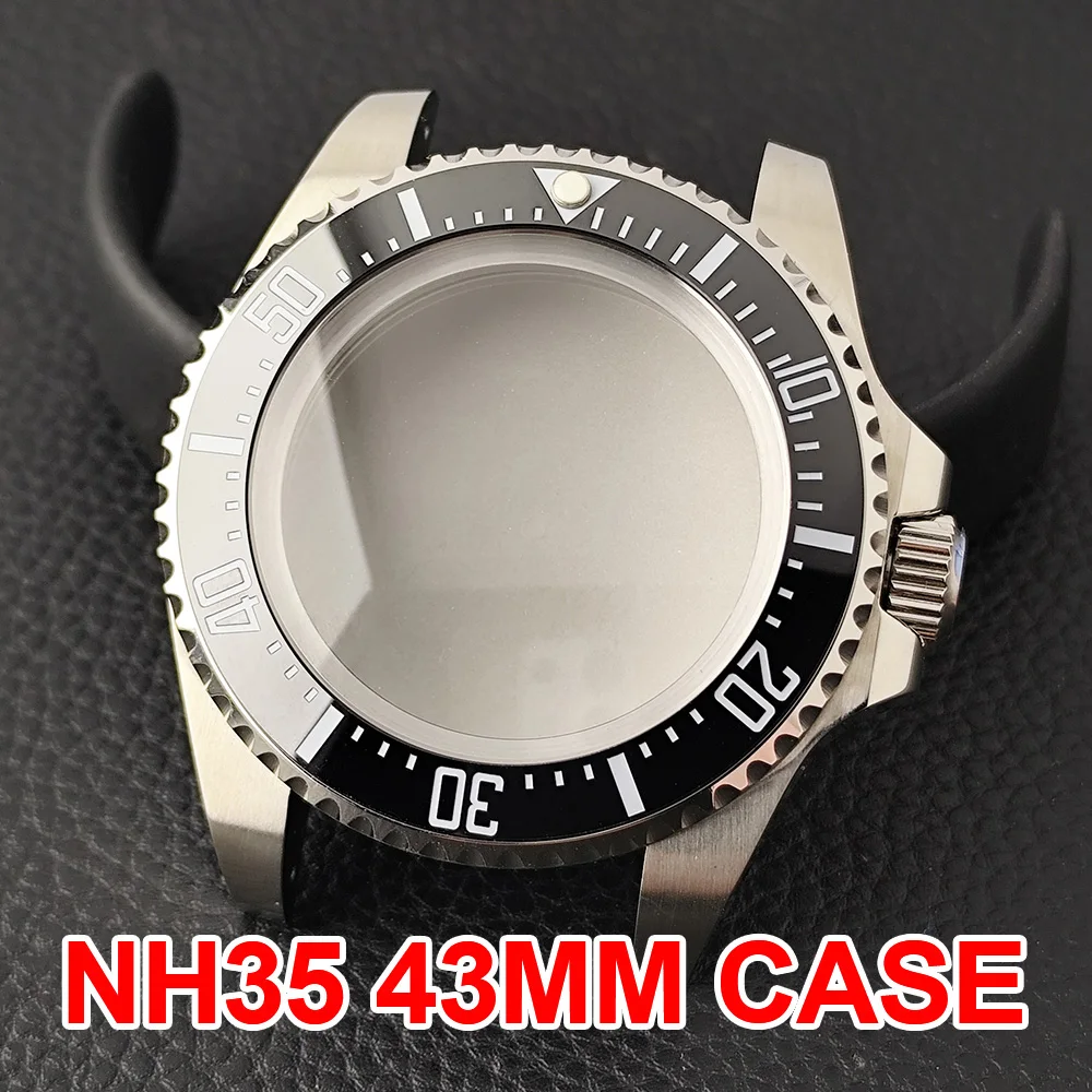 New NH35 Case 43mm Watch Men's Silvery Body Fit NH34 NH35 NH38 Movement Case Sapphire Glass Watch Box 28.5 Dial Sea Waterproof