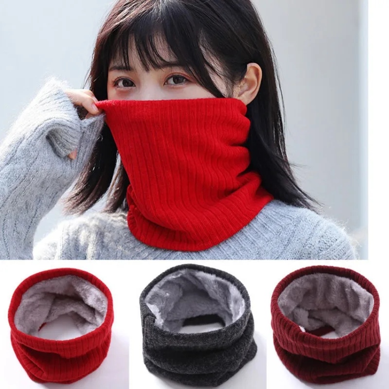 Winter Velvet Neck Cover Scarf Men Women Versatile Knitted Solid Color Pullover Thickened Warm Soft Cozy Elastic Thermal Outdoor