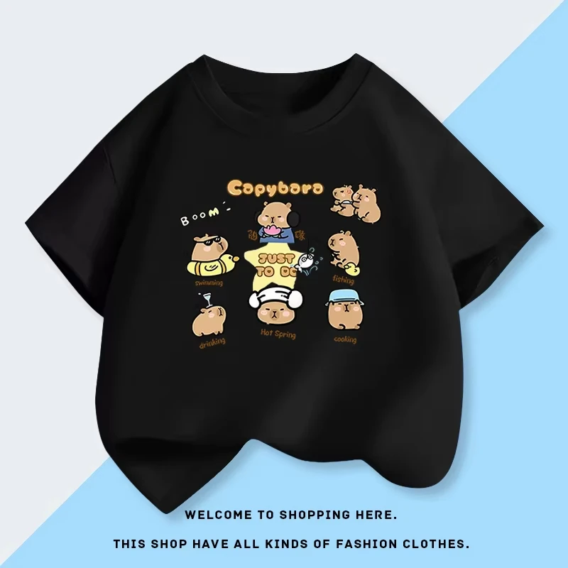 

2025 Capibara Capybara Children's Cartoon Tops,summer Short Sleeves and Pure Cotton T-shirts,short T-shirts for Boys and Girls