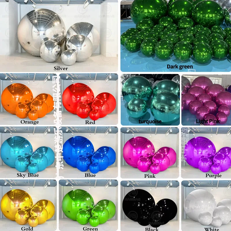 كرات مرآة قابلة للنفخ كرة معدنية في الهواء الطلق معلقة بالونات عيد ميلاد لحفلات الزفاف وحفلات الزفاف ومرحلة الديكور 6 قطع #4