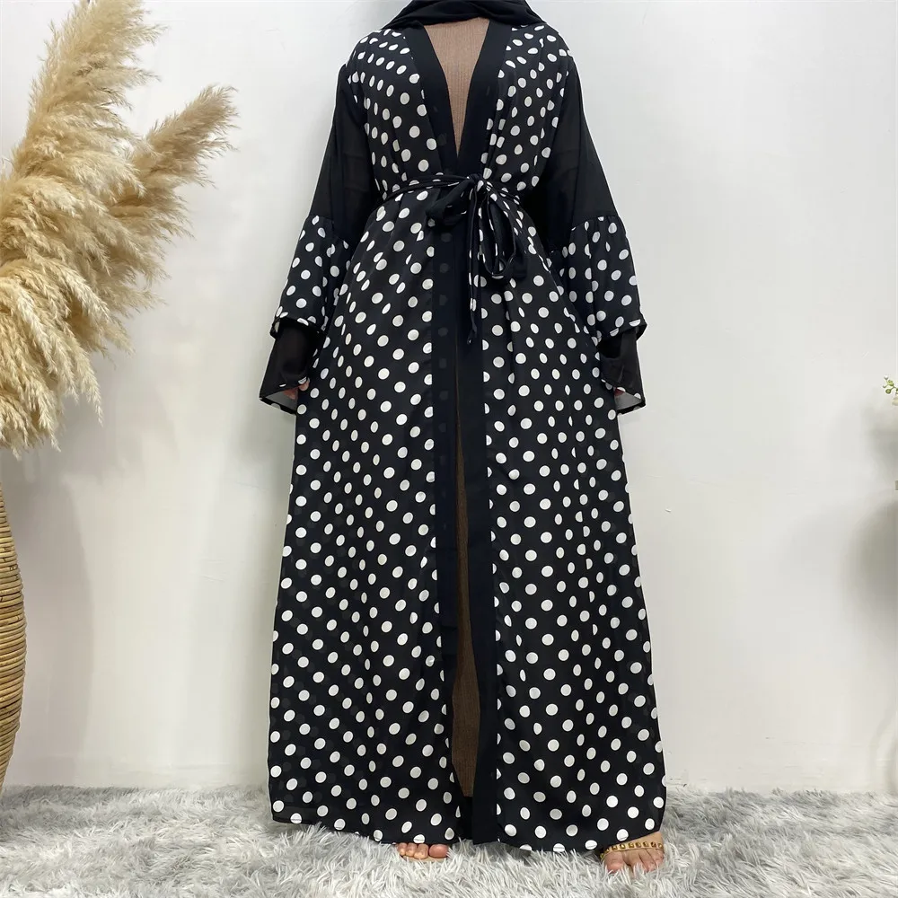 

Eid Ramadan Kimono Open Abaya Dubai Kaftan Caftan Muslim Women Polka Dot Maxi Dress Robe Kimono Islam Jalabiya Marocain Caftan