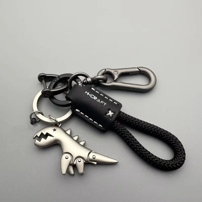 Fashion Metal Dinosaur Keychain Braided Leather Strap Key Ring Universal For Car Motorcycle Handbag Pendant Decor Gift 4