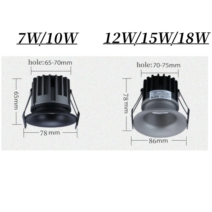 Kısılabilir gömme LED downlight 10W 12W 15W 18W Epistar çip koçanı diyotları tavan Spot ışıkları AC85 ~ 265V arka plan lambaları iç mekan