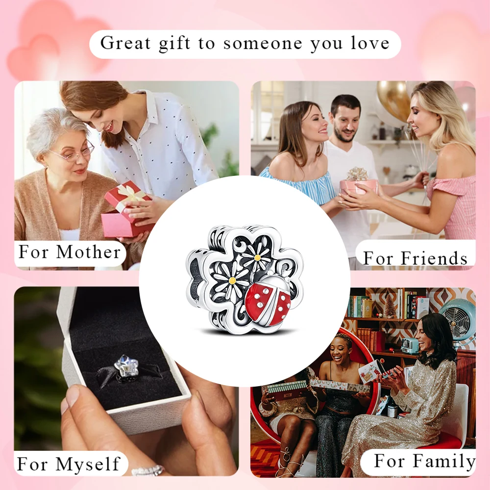 Lucky 925 Sterling Silver Ladybug Daisy Four-leaf Clover Charms Pendants Fit Original Bracelet DIY Holiday Jewelry - view 5