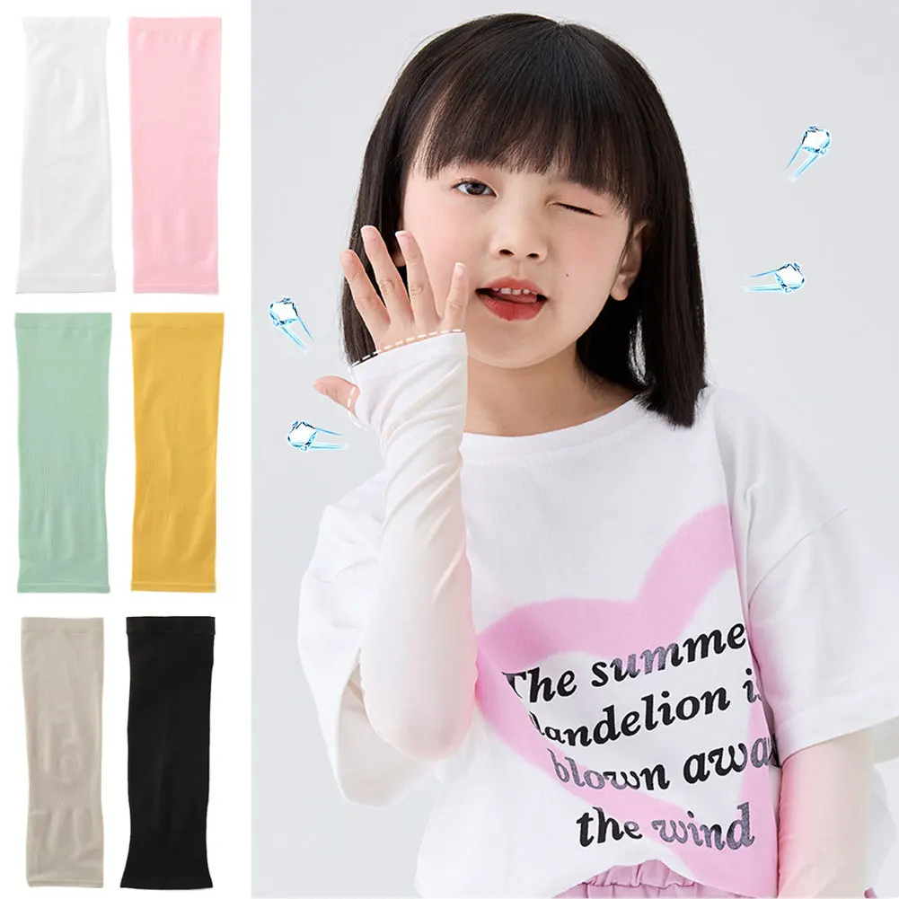 1 زوج الصيف التبريد واقي للذراع الأكمام بلون غطاء الأكمام في الهواء الطلق الشمس الأشعة فوق البنفسجية حماية القيادة الأنشطة الرياضية للأطفال #1