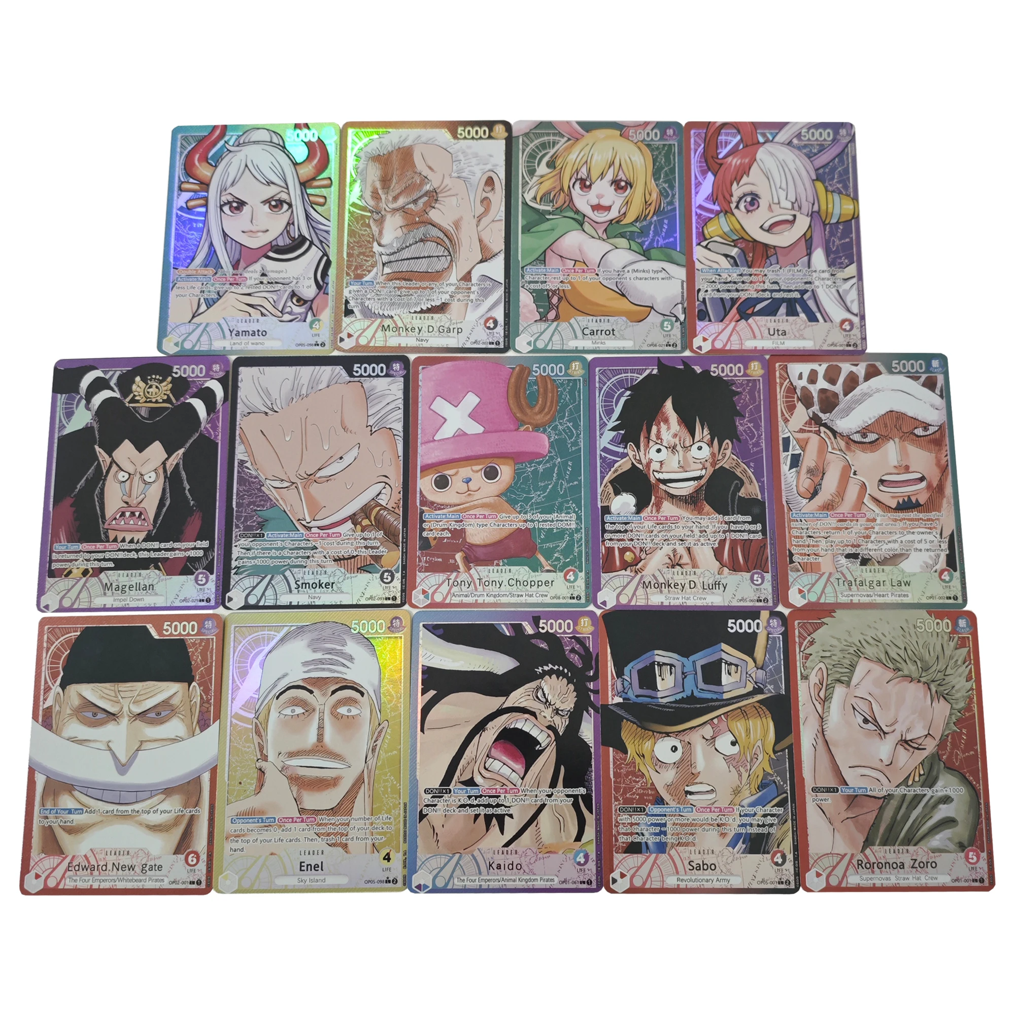 

14Pcs/set Diy Self Made One Piece Opcg 05 Luffy Collection Card Ace Zoro Refraction Color Flash Opcg 05 Anime Cards Gift Toys