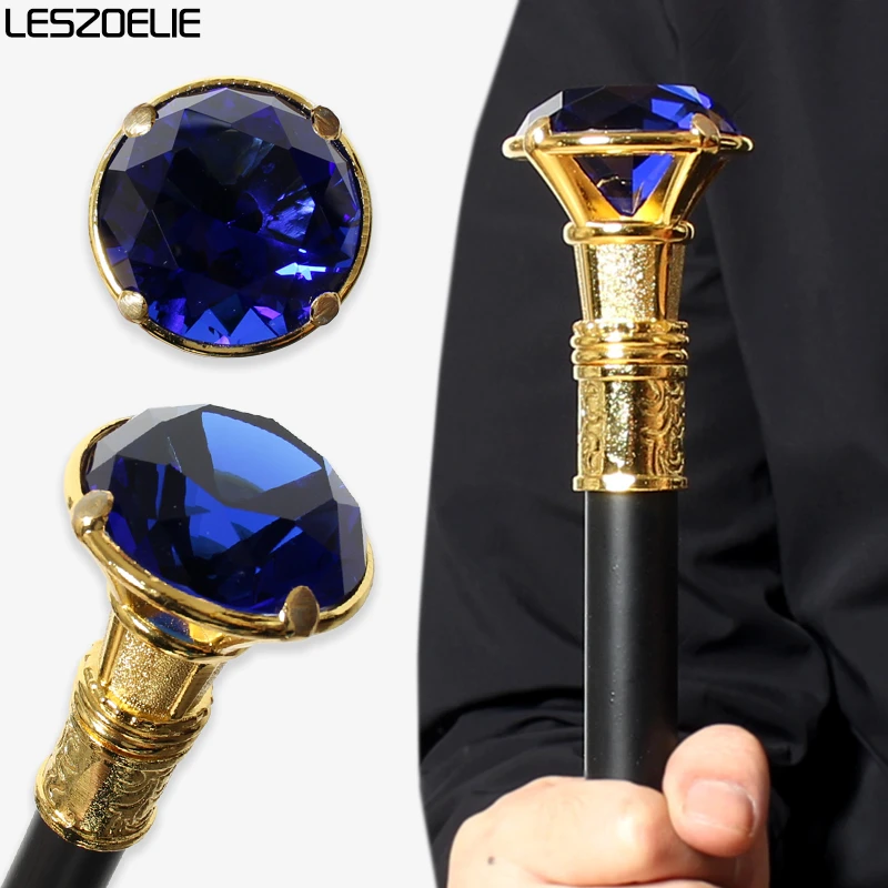 

Декоративная трость с королевским синим бриллиантом 90 см и золотой ручкой, модные трости для мужчин и женщин для свадеб и праздничного декора