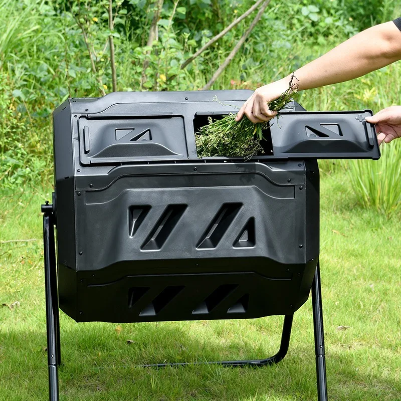 Outdoor Garden Rotating Compost Tumbler, Plastic Rolling Composter Barrel For Yard Waste & Organic Fertilizer Fermentation