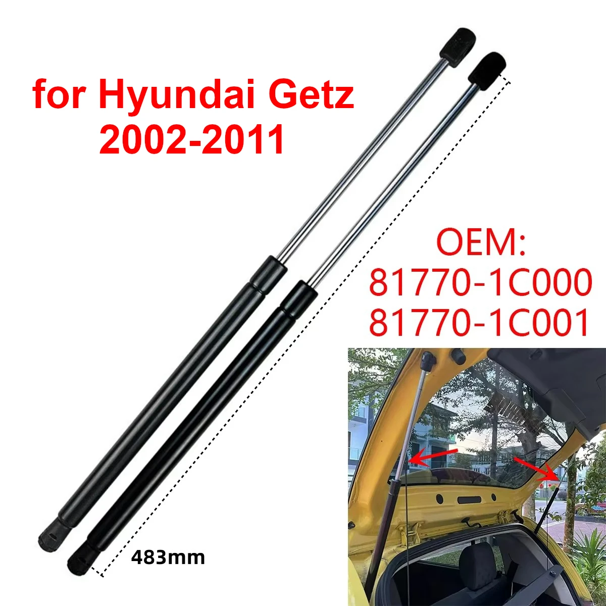 2Pcs 81770-1C000 Car Rear Trunk Boot Tailgate Gas Struts Lift Support Rod Bars for Hyundai Getz TB Click 2002-2011