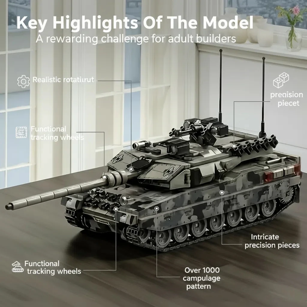 Military Tank Technic Building Blocks, Functional Wheels & Turret, Collectible STEM Toy for Enthusiasts