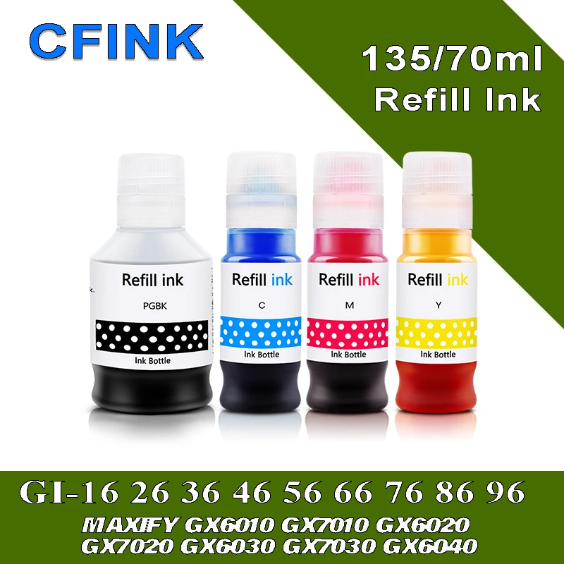 Factory Refill Dye Ink GI-16 GI-26 GI-36 GI-86 GI-96 for Canon MAXIFY GX6010 GX7010 GX6020 GX7020 GX6030 GX7030 GX6040 Printer