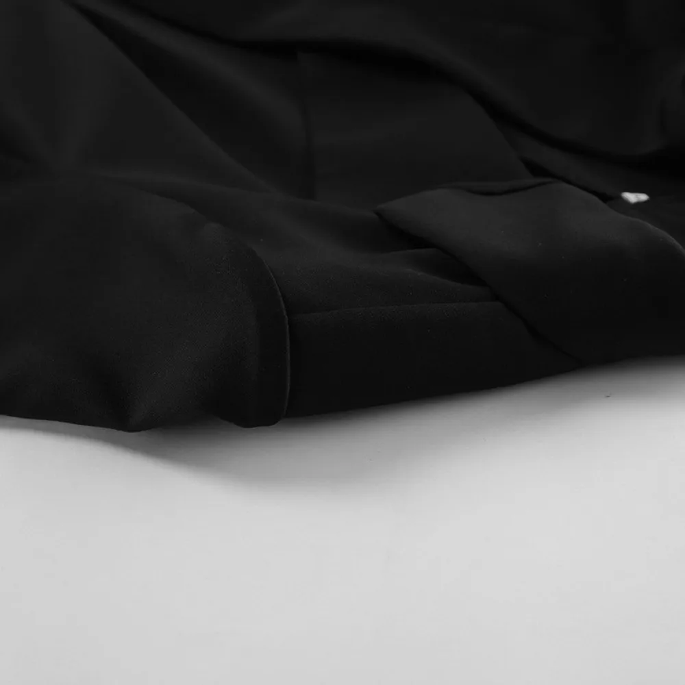 Solid Black Blazer And Skirt Set Notched Lapel Double Button Office Business Suit Waist Pleat Slim Fit Bodycon Mini Skirt Set