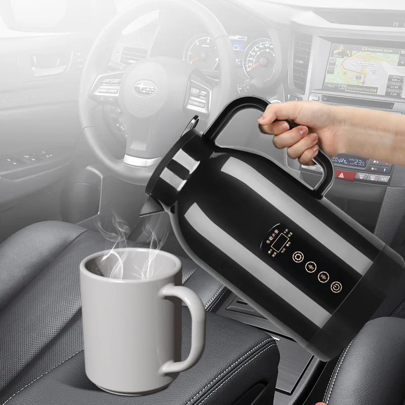 Car Electric Cup Stainless Steel Liner Heating Cup Car Water Heater Thermos Cup 12V/24V Heating Kettle