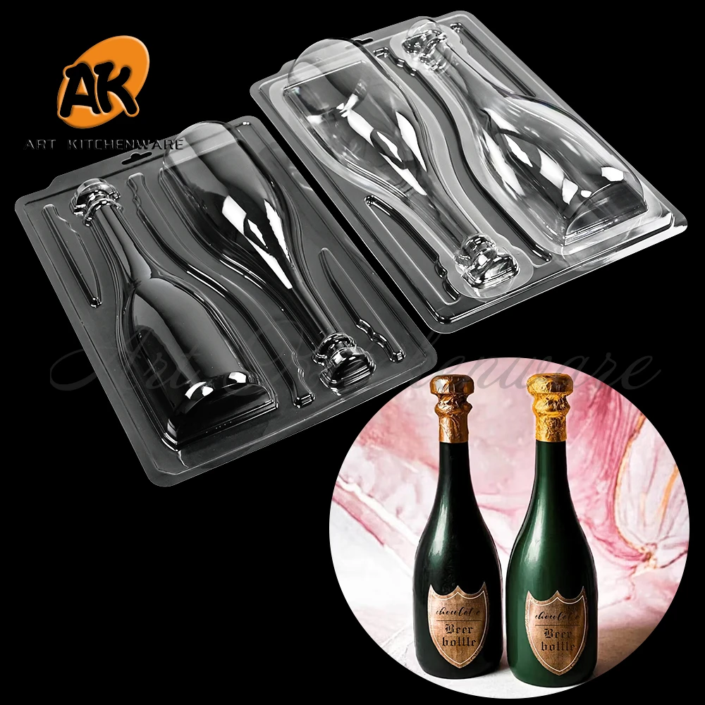 4 pcs/set Champagne Bottle Mould Plastic Chocolate Mold DIY Creative Cream Mousse Mould Cake Decorating Tools Baking Accessories