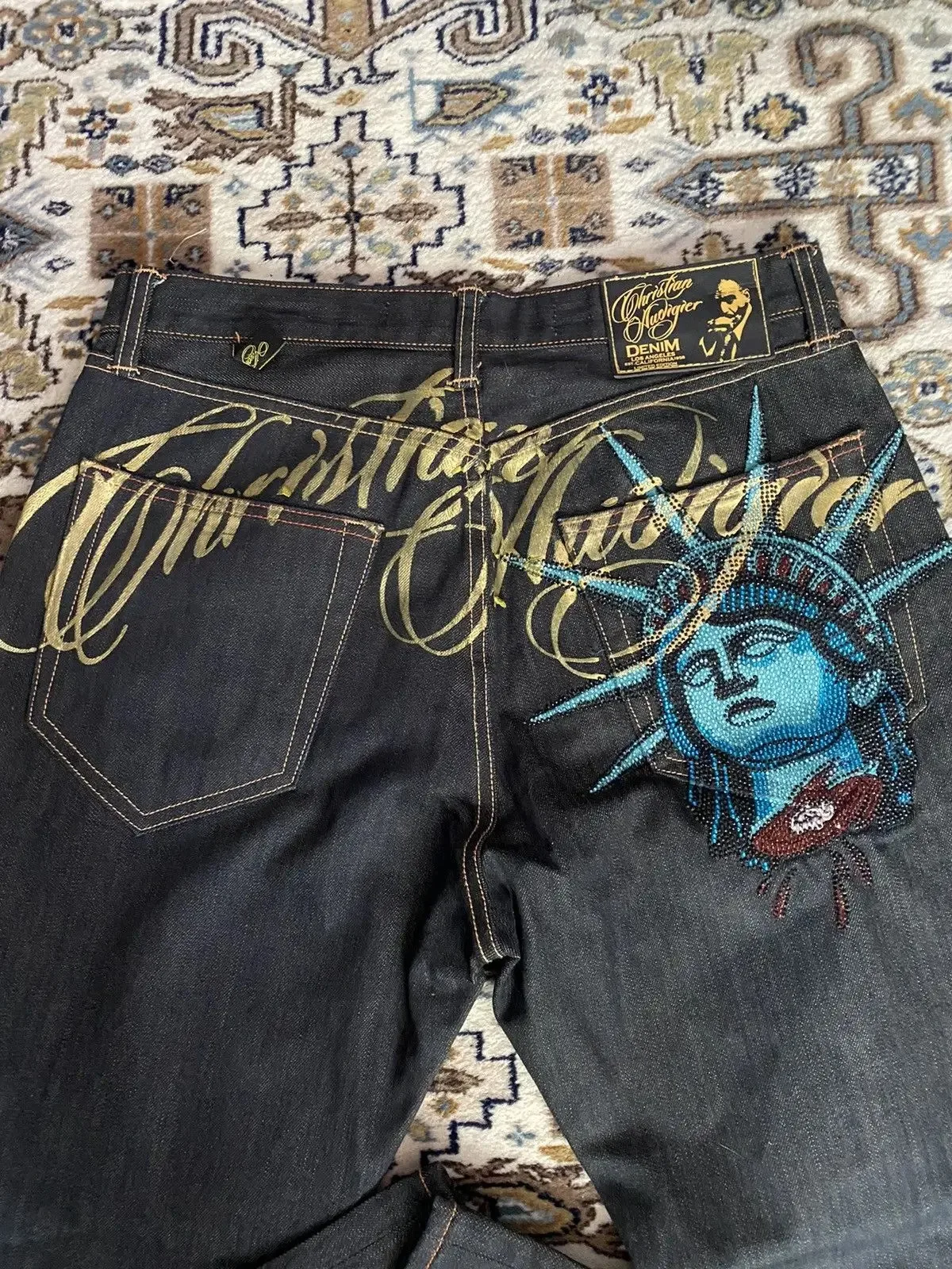 Vintage Statue of liberty Diamonds Jeans Casual Denim Pants High Waist Straight Wide Leg Jeans Harajuku Y2k 2000s Women Clothing
