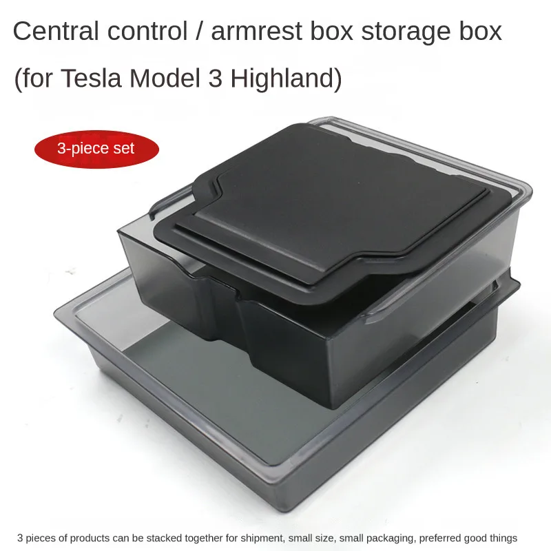 for Tesla Model 3 Highland 2024 Center Control Storage Organizers Box Armrest Hidden Box Semi-transparent Interior Accessories