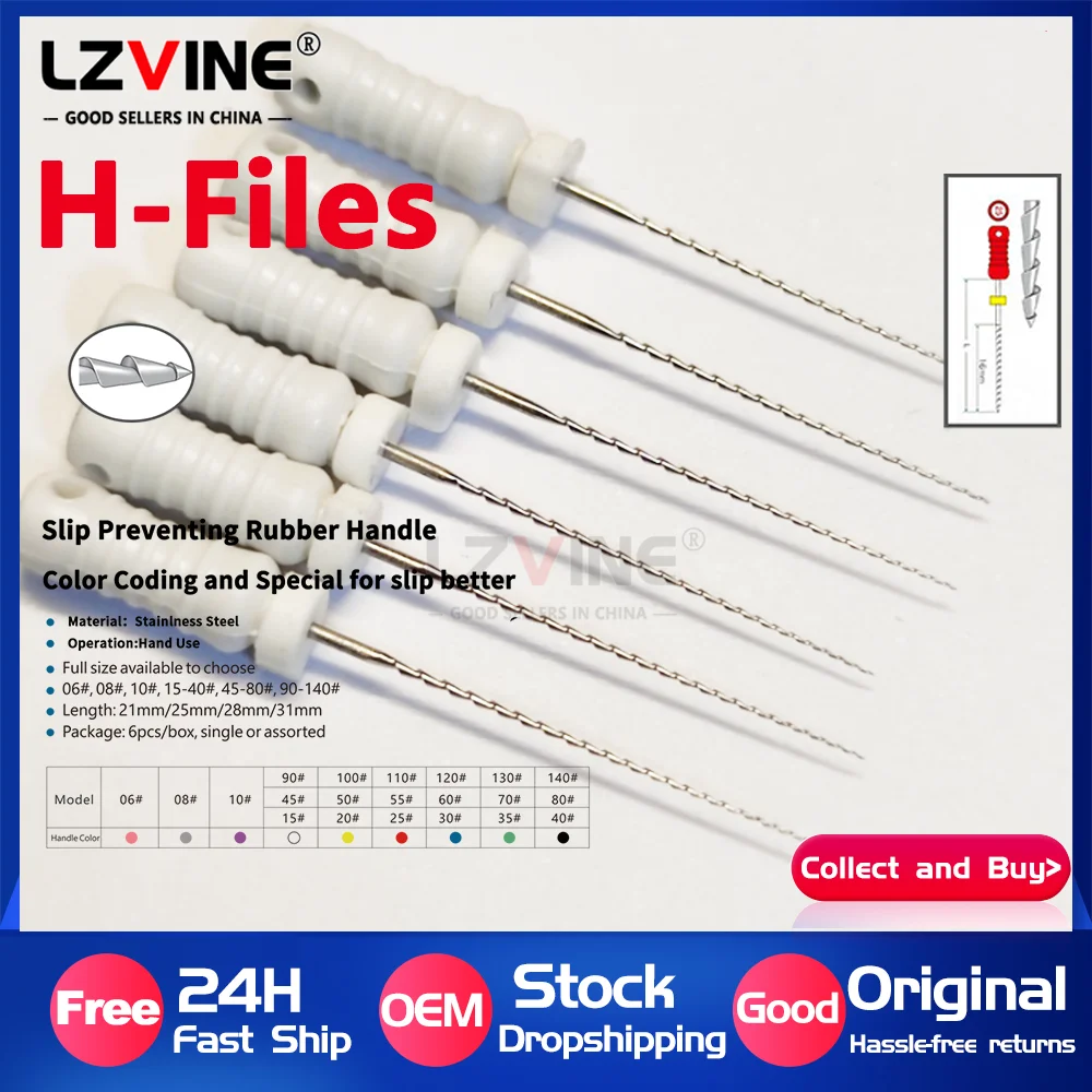 

6Pcs/Pack 06# 08# 31/25mm Dental Stainless Steel Hand Use H-Files Endodontic Root Canal Files Dentist Tools K Reamer Files 15-40