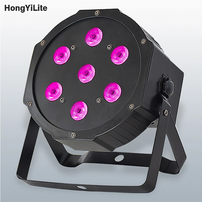

HongYiLite Высококачественный плоский светодиодный светильник Par 7X12 Вт RGBW для мытья сцены, мобильная вилка, ультра-тихий вентилятор, DMX-контроллер, DJ-оборудование, дискотека