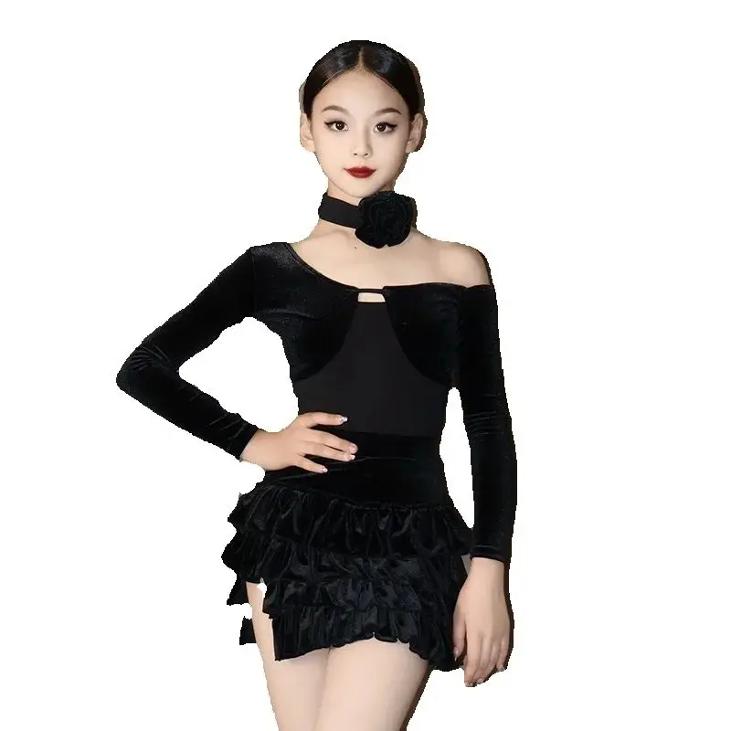 Mode filles danse latine Performance Costume enfants Rumba robe de danse latine enfants Samba Chacha danse latine vêtements SL13811