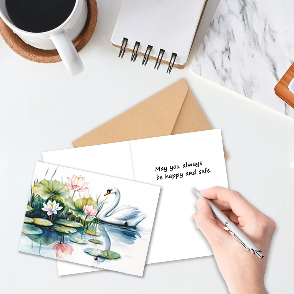 24pcs Watercolor Style Lotus & Animal Greeting Cards Set with Envelopes, DIY Invitation Cards, Multifunctional Fun, Express Love - view 3