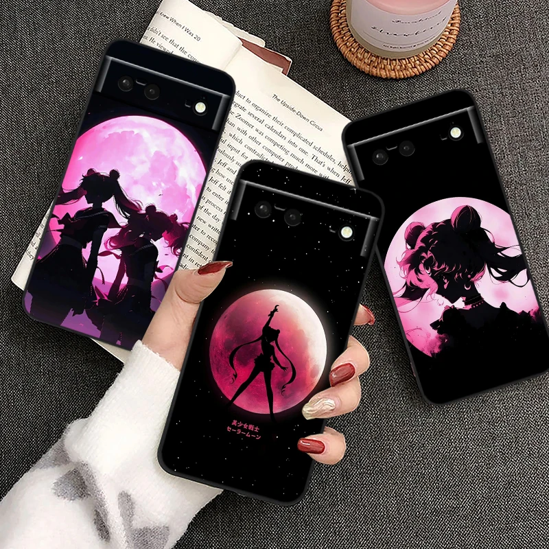 

S-Sailor Moon Anime Cute Girl For Google Pixel 9 8 7A 7 6A 6 5A 5 4 4A XL 5G Black Silicon Shockproof Shell Funda Phone Case