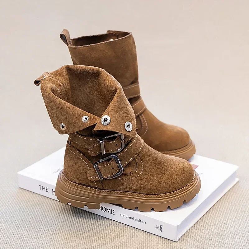 2026 Herbst Neuer Stil Mädchen Retro Western Denim Stiefeletten mit Doppelreihenknöpfen Rutschfeste Cowboy-Stiefel Outdoor-Stil Lange Stiefel – Detail 5