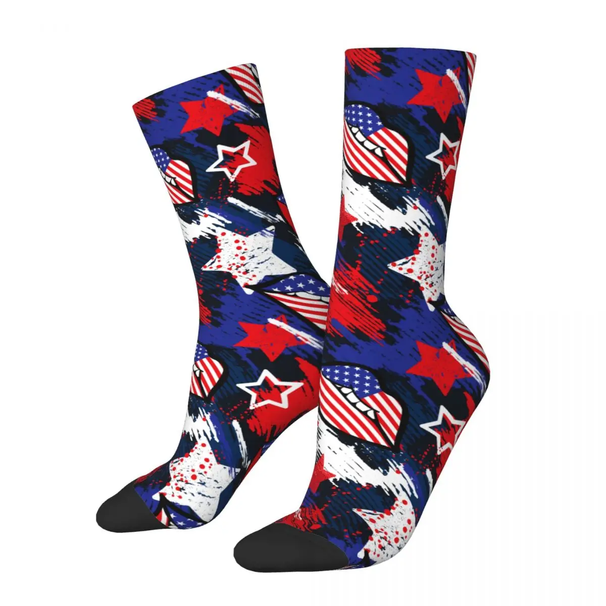 

Men Hipster American Flag With Lips Socks Cotton Casual Socks Hip Hop Accessories Middle TubeSocks Best Gift