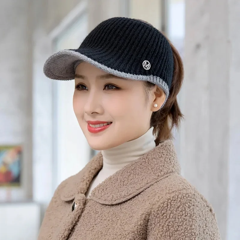 Knitted Empty Top Baseball Cap Breathable Outdoor Leisure Knit Woolen Cap for Women Autumn Winter Cycling Fashionable Hat