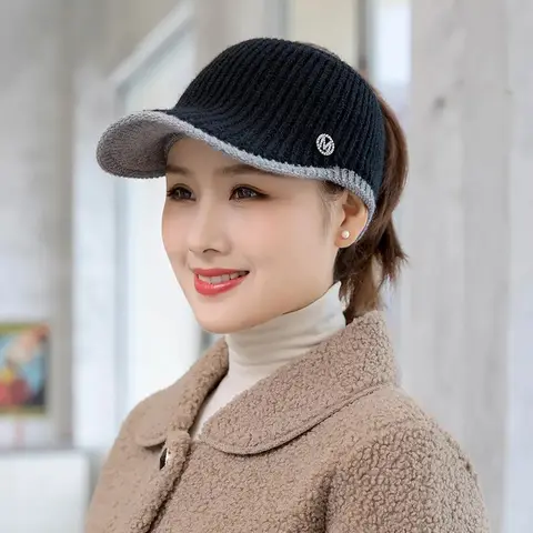 Knitted Empty Top Baseball Cap Breathable Outdoor Leisure Knit Woolen Cap for Women Autumn Winter Cycling Fashionable Hat