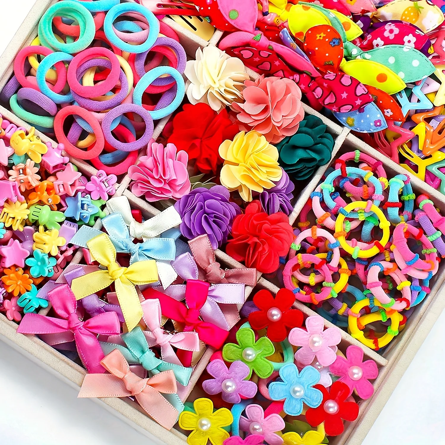 830/876 pieces of cute and sweet colorful netted high-elastic hair ties for girls | bow, flower, and star clip accessories image 6