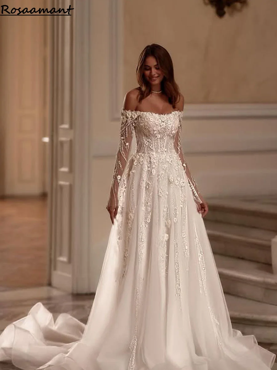 

2025 Wedding Dresses A Line Lace Bridal Gowns Off The Shoulder Robes For Formal Party Elegant Vestidos De Novia Customized