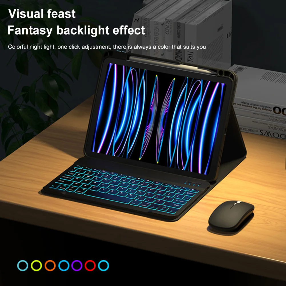 คีย์บอร์ดไร้สายเคสคีย์บอร์ดพับได้มี7สีแผ่นครอบแป้นพิมพ์ไร้สายที่สามารถถอดออกได้ backlit สำหรับ iPad 10th Gen 10.9นิ้ว