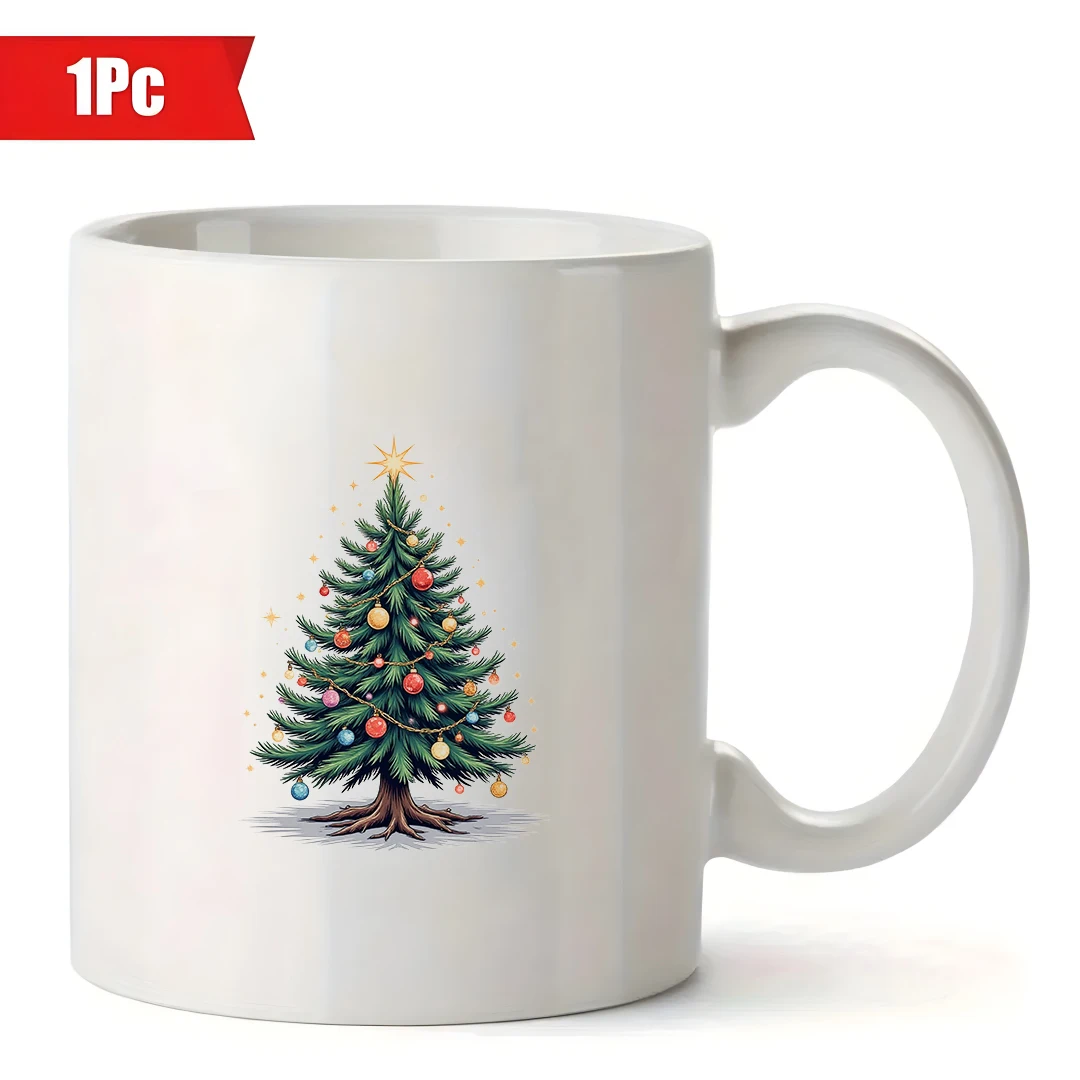 11-Unzen-Cartoon-Weihnachtsbaumbecher + mehrfarbige Dekoration + heißer und kalter Trinkbecher für Kinder im Familienbüro – Weihnachtsgeschenk