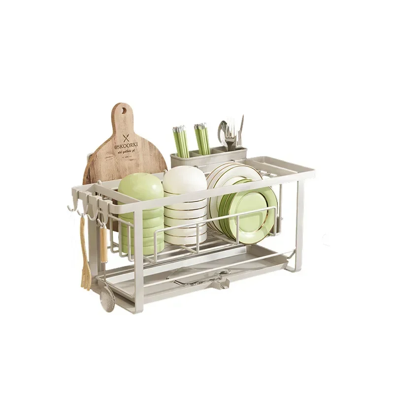 Kitchen Dish Drying Rack Cutlery Storage Rack With Drain Tray Over Sink Dish Cup Storage Holder Rust-Proof Utensil Rack