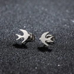 1Pair Cute Animal Swallow Stainless Steel Earrings Girl Free Shipping Small Bird Piercing Women Earring Fashion Jewelry