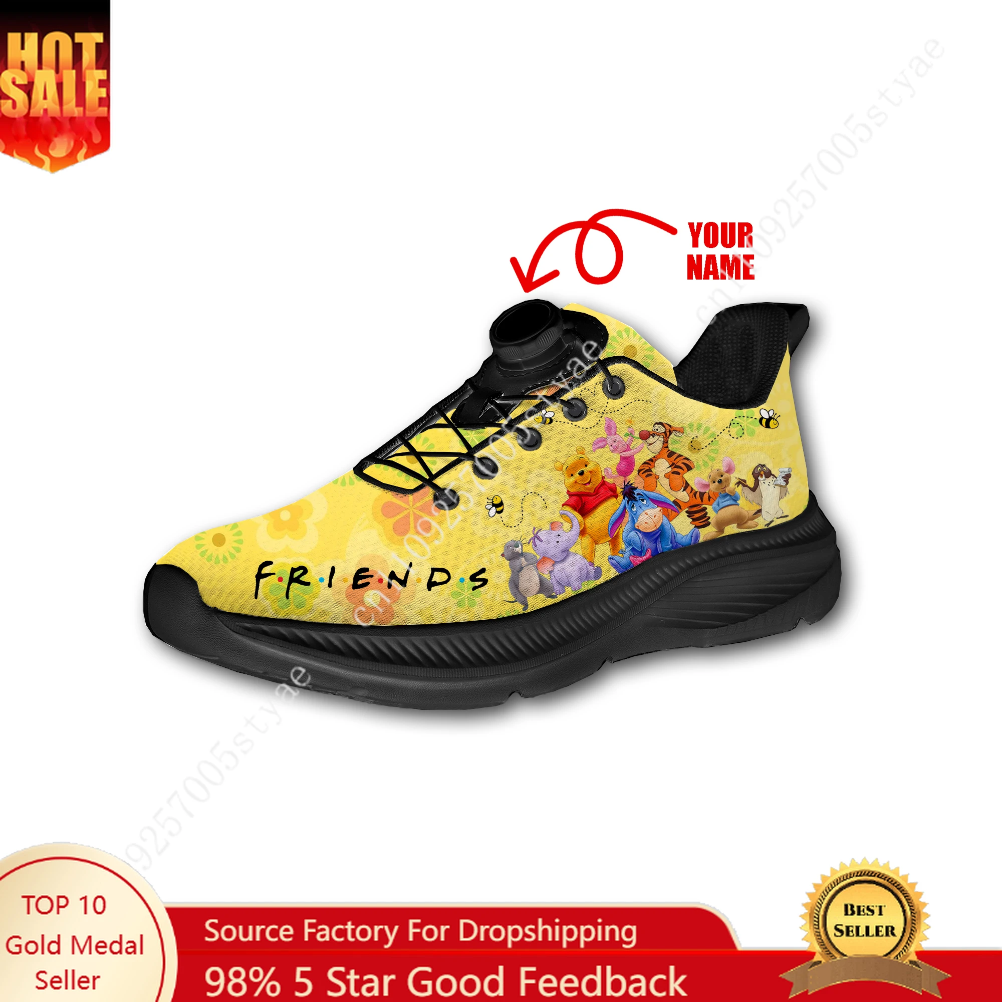 

Winnie The Pooh And His Friends Sports Shoes Man Woman Rotating Button Without Laces Sneakers Outdoor Sports Light Custom Shoe