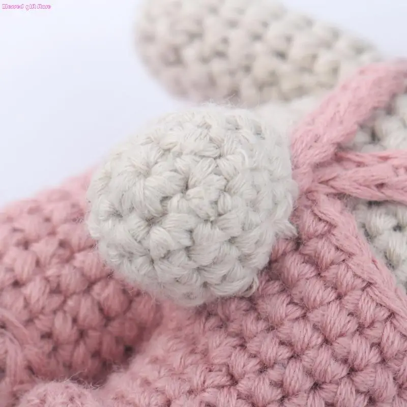 D0JC Knit Cartoon Rabbit Rattle Toy Handmade Toy for Kid Photography Handheld Appease
