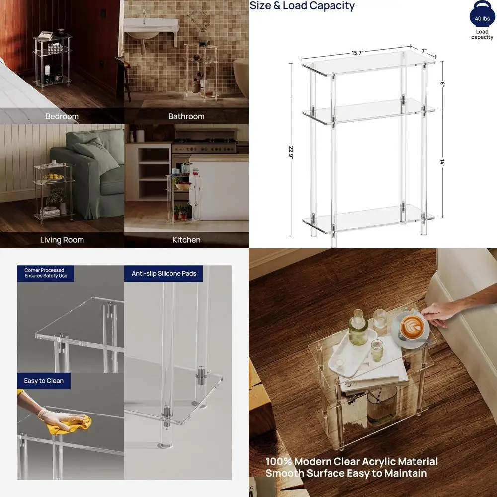 

Компактный акриловый трехъярусный приставной столик, 7 тонких, длина 15,7, высота 22,9, идеально подходит для небольших помещений