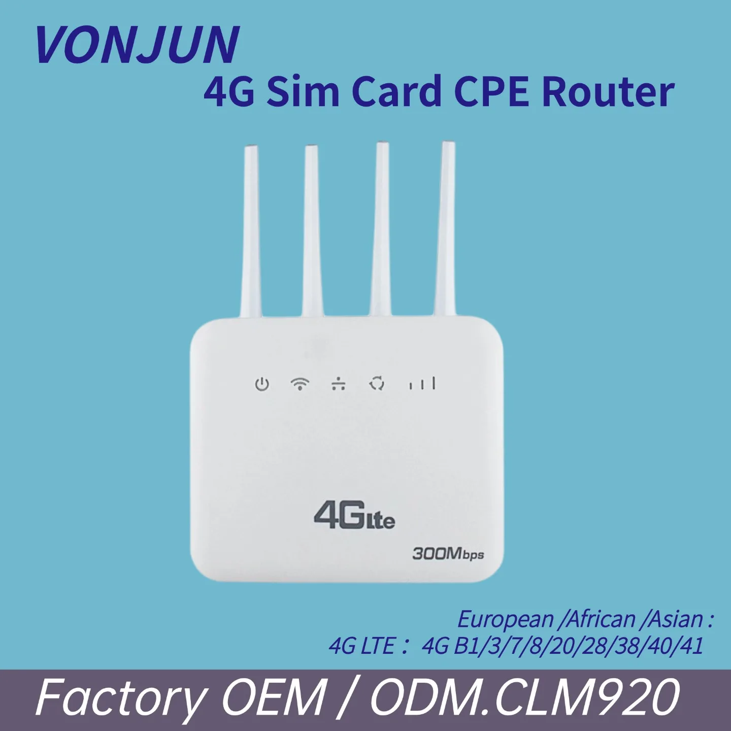 4G WIFI6 CPE Wireless Router Plus 4 Antennas Sim Card LTE Modem Dual LAN Hotspot