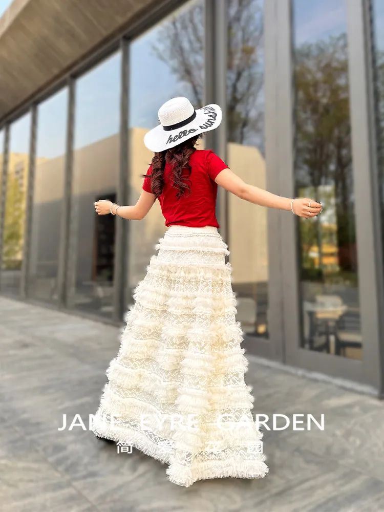 TIYIHAILEY-Women's Long Maxi Mesh Skirt Elastic Waist Double Layers Skirts Lace Mesh Ball Gown Fashion White A-Line 2026