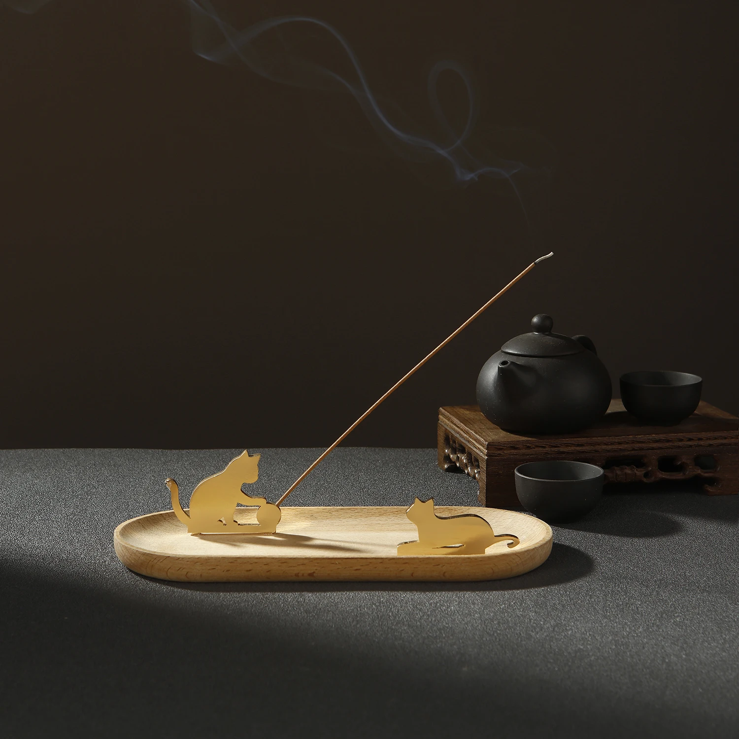 

Metal Mini Cat Incense Holder for Sticks Creative Incense Burner with Wooden Ash Catcher for Meditation Yoga Spa Home Decor