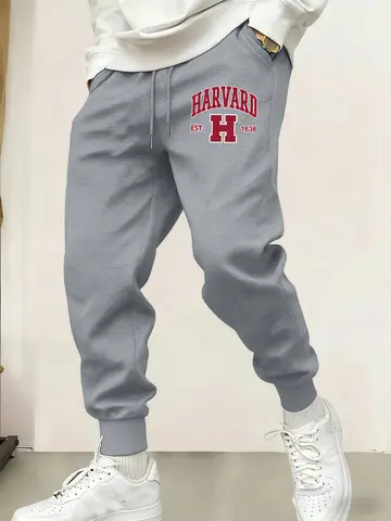 Harvard Est. 1636 Prints New Fashion Sweatpants Street Casual Men Long Pants Warm Fleece Trousers Pocket Autumn Jogging Britches