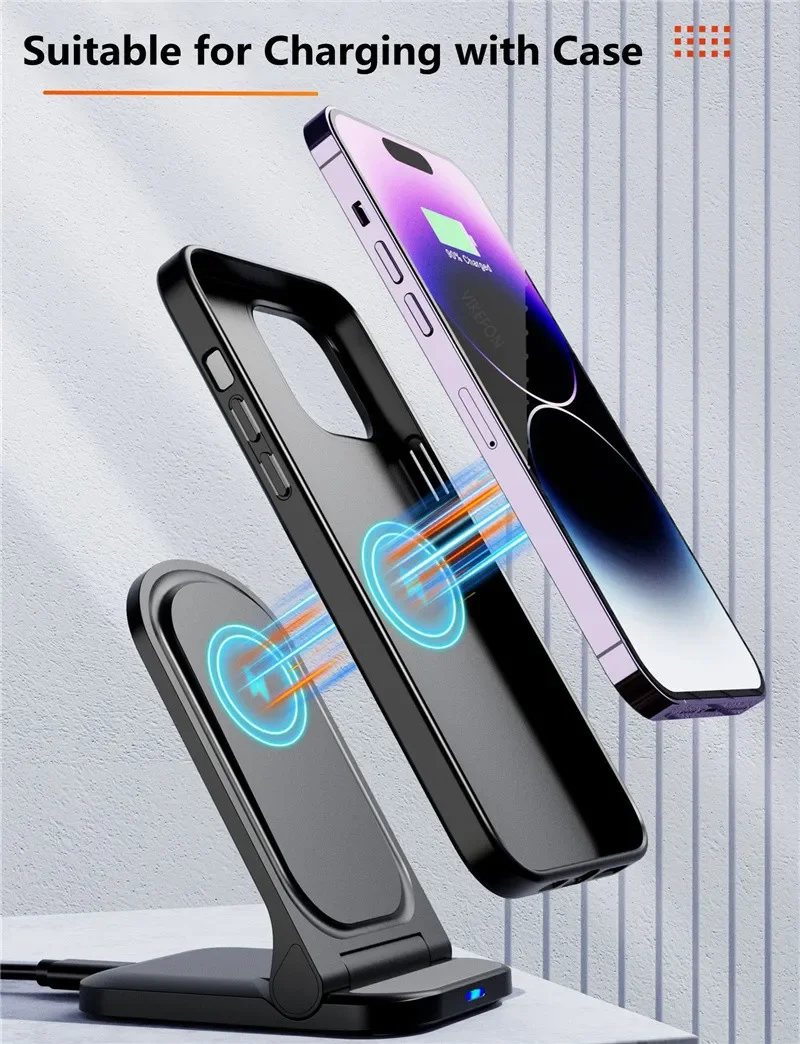 30W Foldable Wireless Charger Stand for iPhone 15 14 13 12 8 X XS XR Samsung Galaxy S21 S20 S10 Xiaomi Huawei Fast Charging Pad