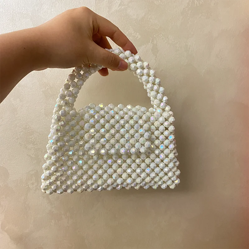 Bling Bling Beads Bags Handmade Woven Beaded Women\'s Fashion Design Handbag Customized Acrylic Stone Ladies Party Clutch 2023