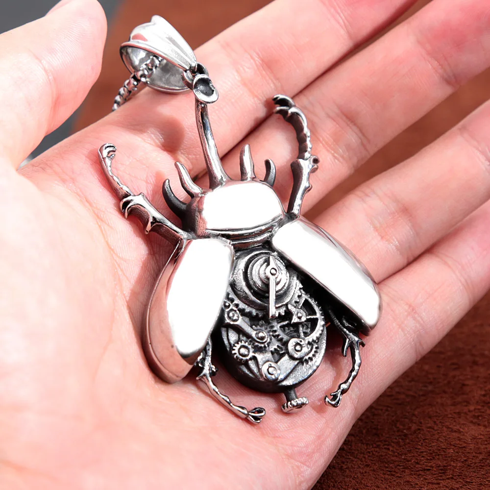 Steampunk-Käfer-Anhänger-Halskette Unisex Edelstahl Mechanisches Zahnrad Insekten-Charm-Halskette Gothic Punk Mode-Schmuck Geschenk – Detail 7