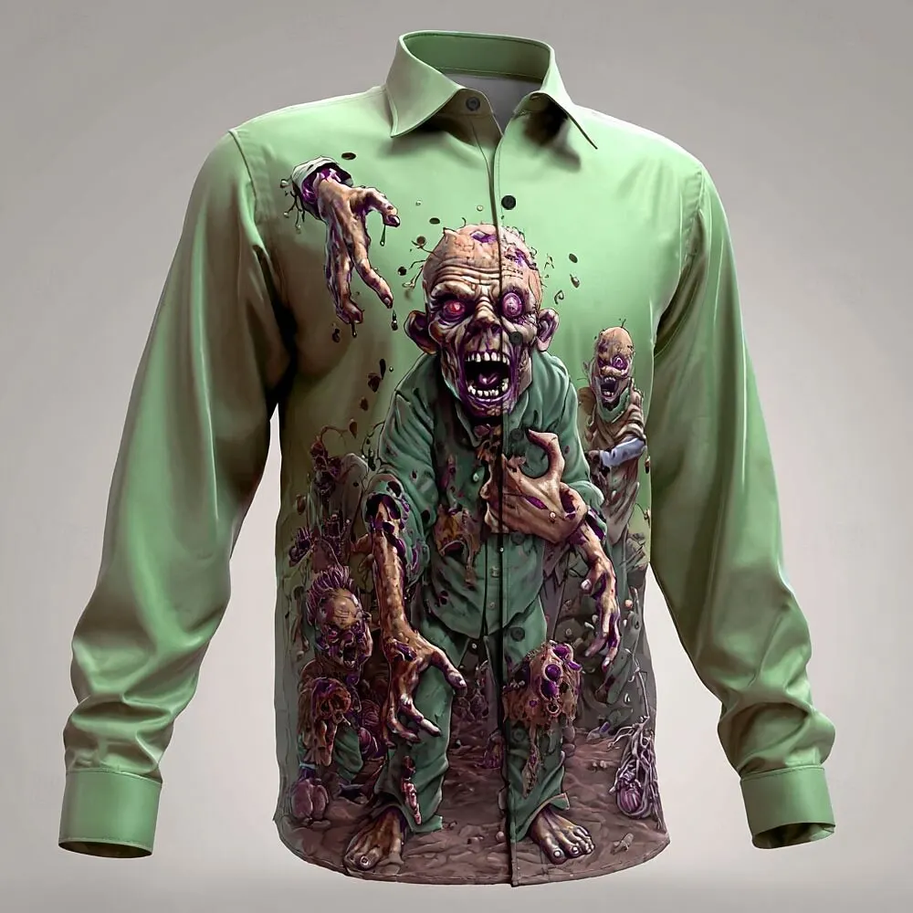 Halloween 2025 Men's Horror Halloween Costumes Zombies Shirt Button Up Shirt Long Sleeve Shirt Gothic Style Tops Fall Winte